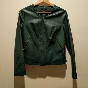 Vegan Forest Green Leather Zip-Up Jacket